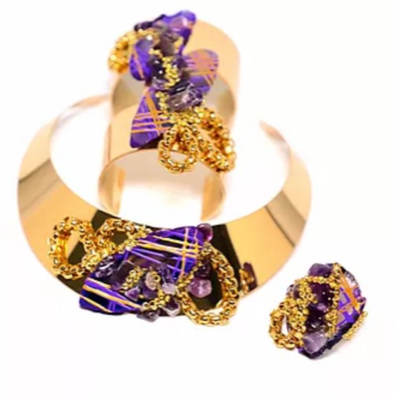 Gold Plated Choker, Bracelet and Ring SET - Picture 6 of 6